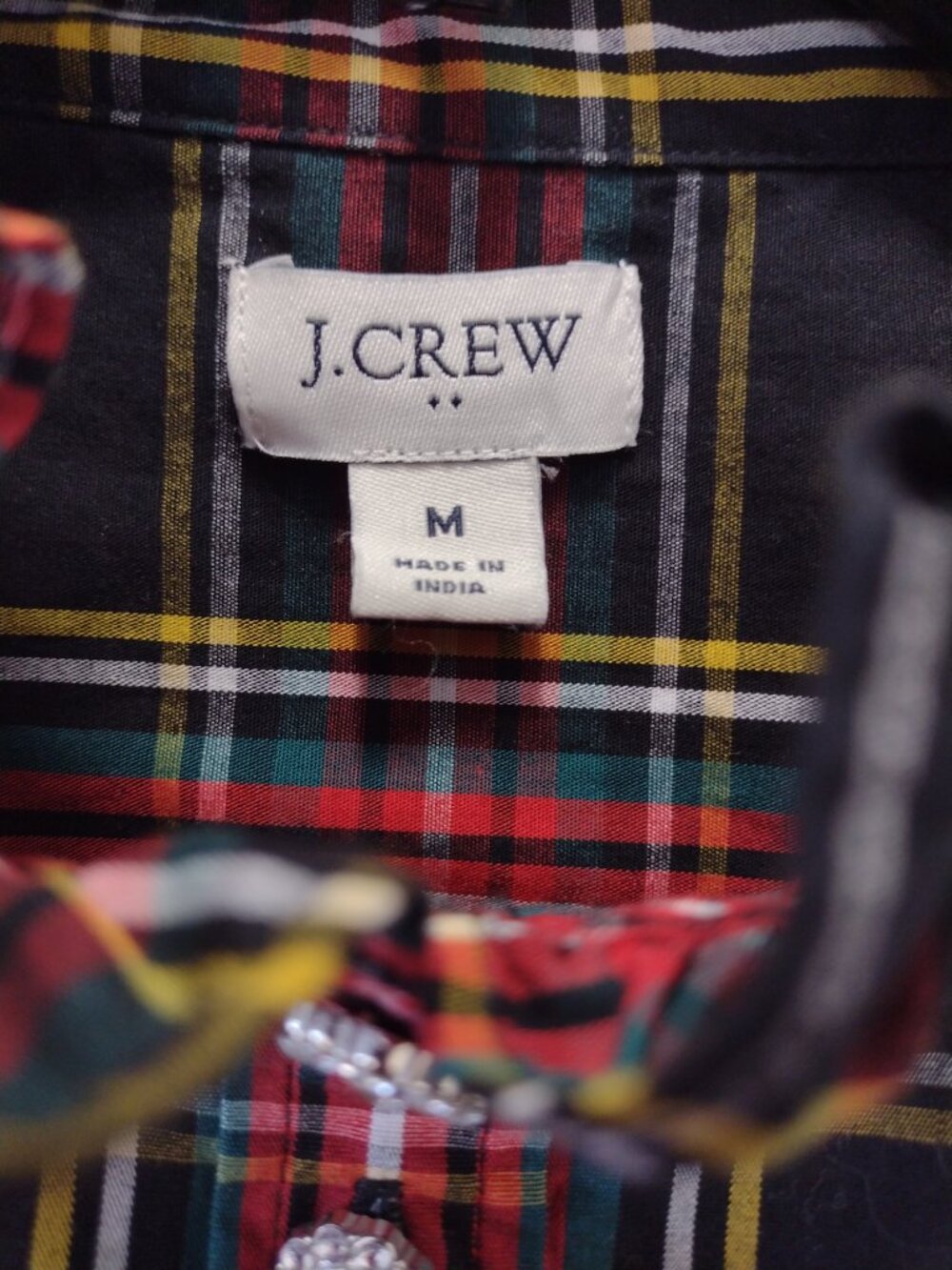 J.Crew Women's Ruffled Neck Button Down Shirt Tartan Plaid Medium Red Black - Picture 7 of 7